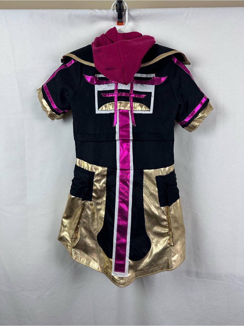 Kids Black Hooded Costume Dress with Gold and Fuchsia Accents